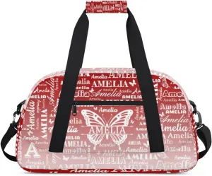 Custom Sports Duffel Bags with Name, Butterfly Personalized Gym Bag Customized Travel Duffle Bag Overnight Carry-On Bag Weekender Bags, Deep Red Gradient