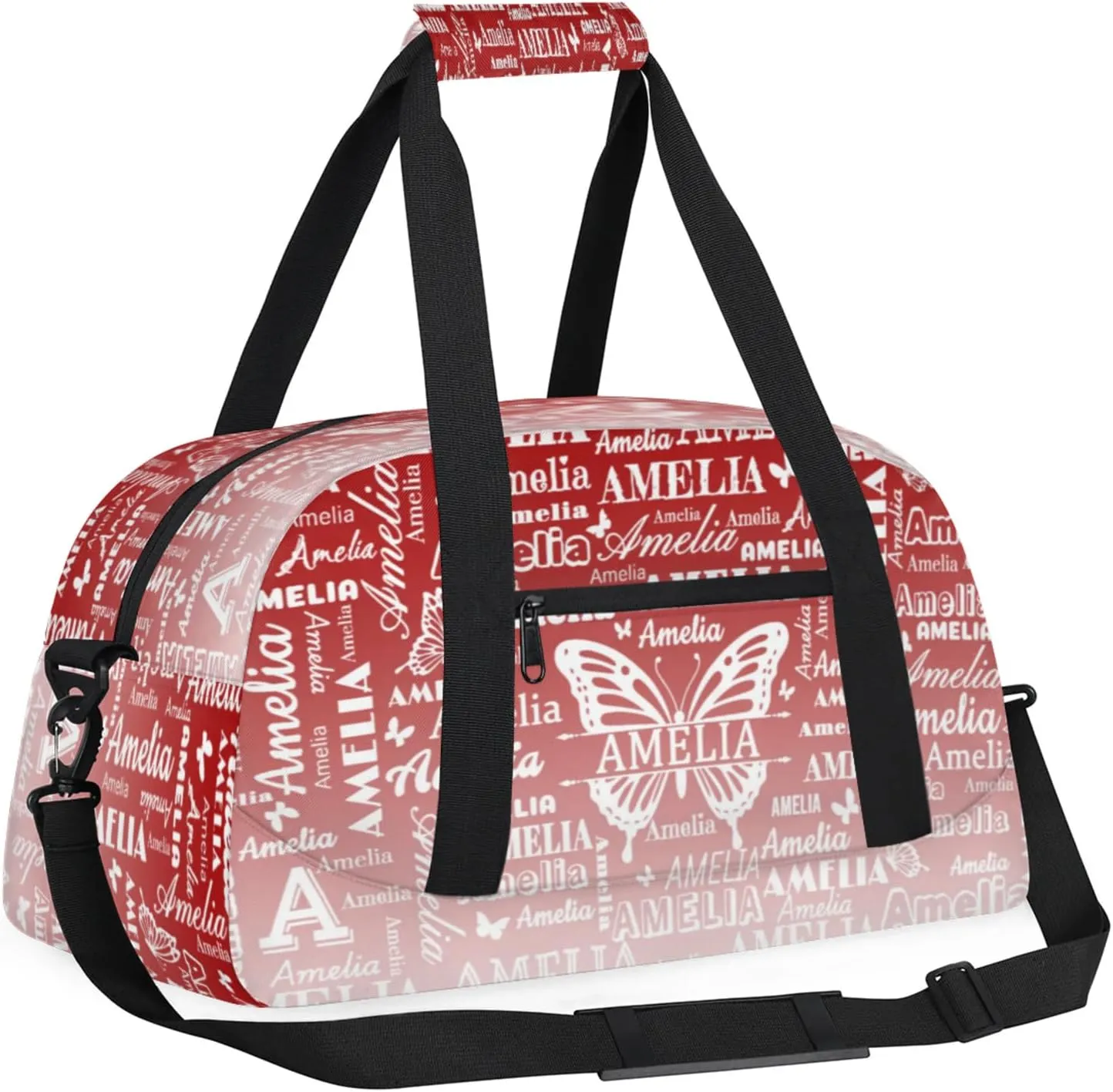 Custom Sports Duffel Bags with Name, Butterfly Personalized Gym Bag Customized Travel Duffle Bag Overnight Carry-On Bag Weekender Bags, Deep Red Gradient