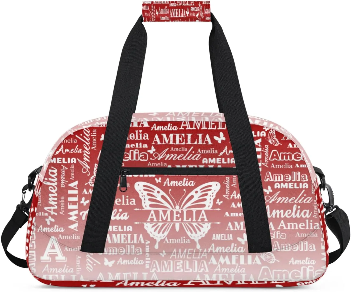 Custom Sports Duffel Bags with Name, Butterfly Personalized Gym Bag Customized Travel Duffle Bag Overnight Carry-On Bag Weekender Bags, Deep Red Gradient