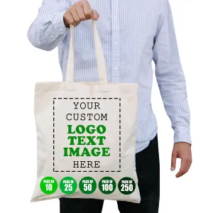 Custom Tote Bag in Bulk, Pack of 10/25/50/100/250 | Promotional Tote Bags with Custom Logo, Text or Image | 100% Cotton Tote Bags for Business Promotional Items | Reusable Shopping Tote Bags for Grocery