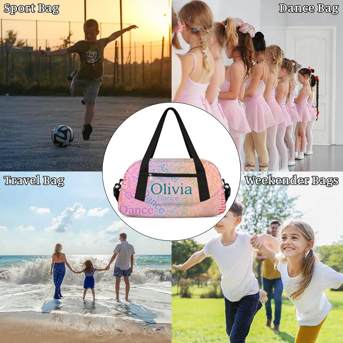 Customized Name 13 Kids Duffel Overnight Bag Girls, Personalized Teens Dance Bag Overnight Weekender Duffel Bags for Girls Travel School Practice