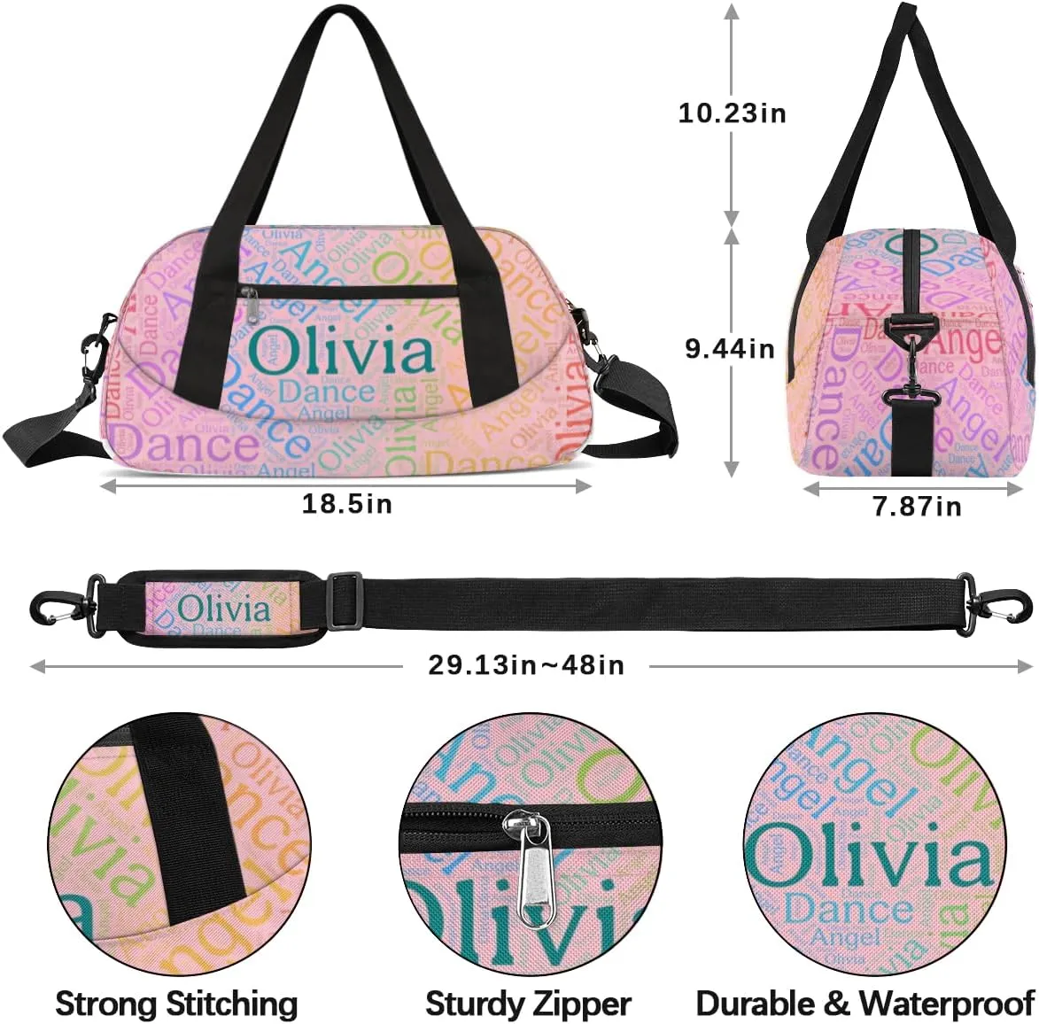 Customized Name 13 Kids Duffel Overnight Bag Girls, Personalized Teens Dance Bag Overnight Weekender Duffel Bags for Girls Travel School Practice