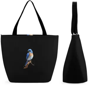 Cute Bird Blue Jay Women's Reusable Shopping Bags Foldable Tote Bag Lightweight Handbag for Work Travel