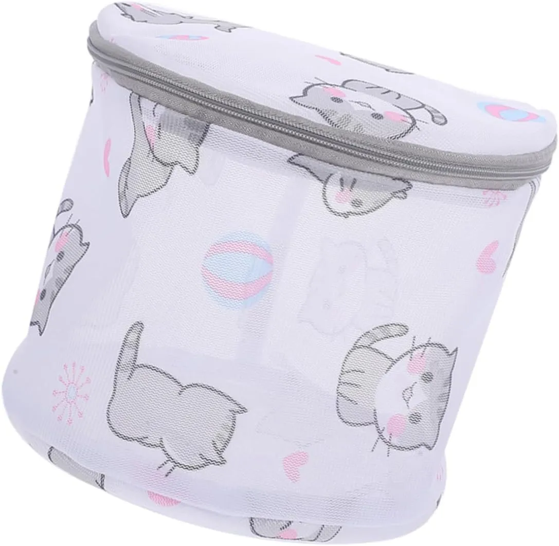 Cute Cat Mesh Laundry Bag for Delicate Items Grey Washing Bag for Bras Underwear and Socks for Travel and Home Use Lightweight and