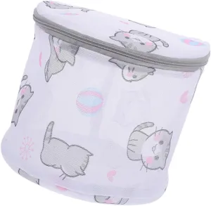 Cute Cat Mesh Laundry Bag for Delicate Items Grey Washing Bag for Bras Underwear and Socks for Travel and Home Use Lightweight and