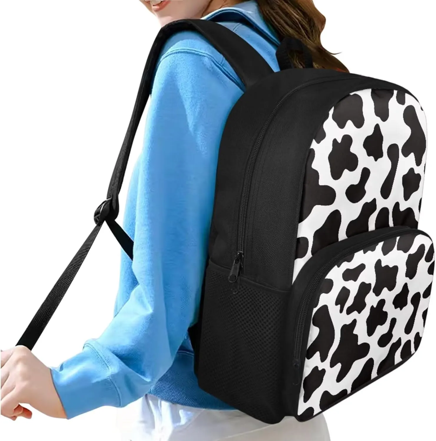 Cute Cow Print Kids Backpack with Lunch Box Multi-Functional Portable Boys Bookbag 10-12 Years Old Waterproof and Oil Proof Lunch Bag Kids for Junior Middle School