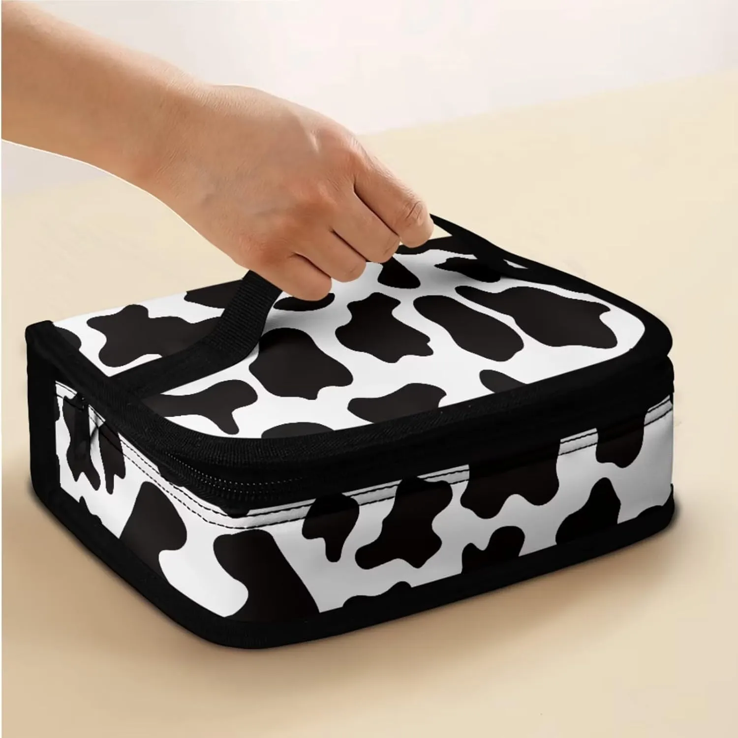 Cute Cow Print Kids Backpack with Lunch Box Multi-Functional Portable Boys Bookbag 10-12 Years Old Waterproof and Oil Proof Lunch Bag Kids for Junior Middle School
