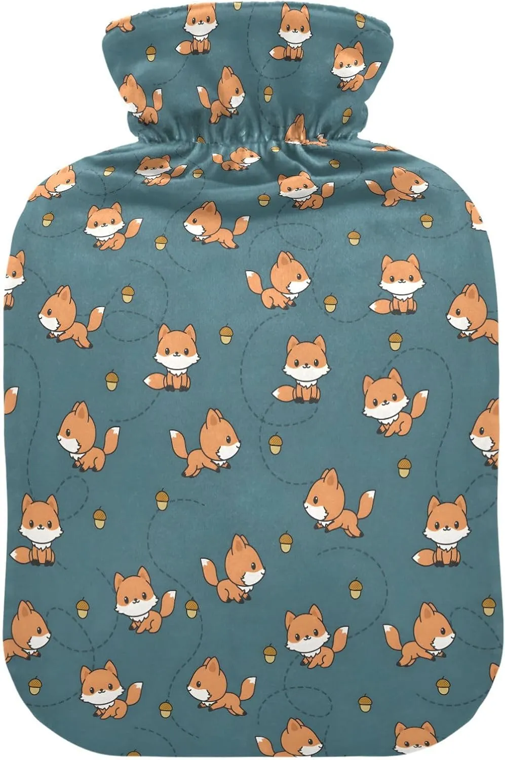 Cute Fox Teal Hot Water Bottle Bag with Cover 1L Winter Hot Water Bag Portable Hot Water Bottle for Menstrual Cramps, Neck, Shoulder, Back Pain Relief