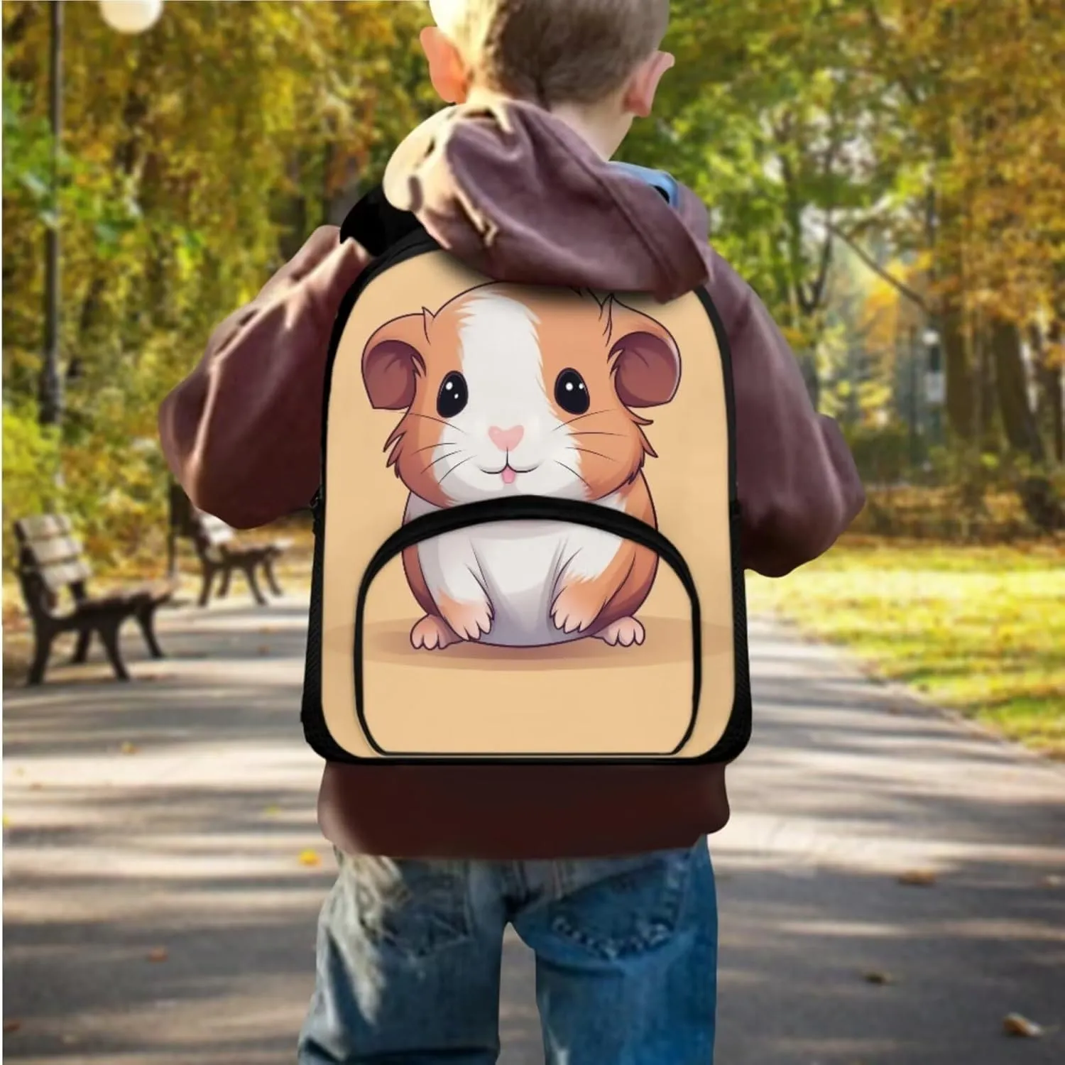 Cute Hamster Backpack with Lunch Box for Girls Casual Portable Crossbody School Bag for Girl Lightweight Adjustable Straps BookBag for Travel Hiking Shopping Work