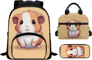 Cute Hamster Backpack with Lunch Box for Girls Casual Portable Crossbody School Bag for Girl Lightweight Adjustable Straps BookBag for Travel Hiking Shopping Work