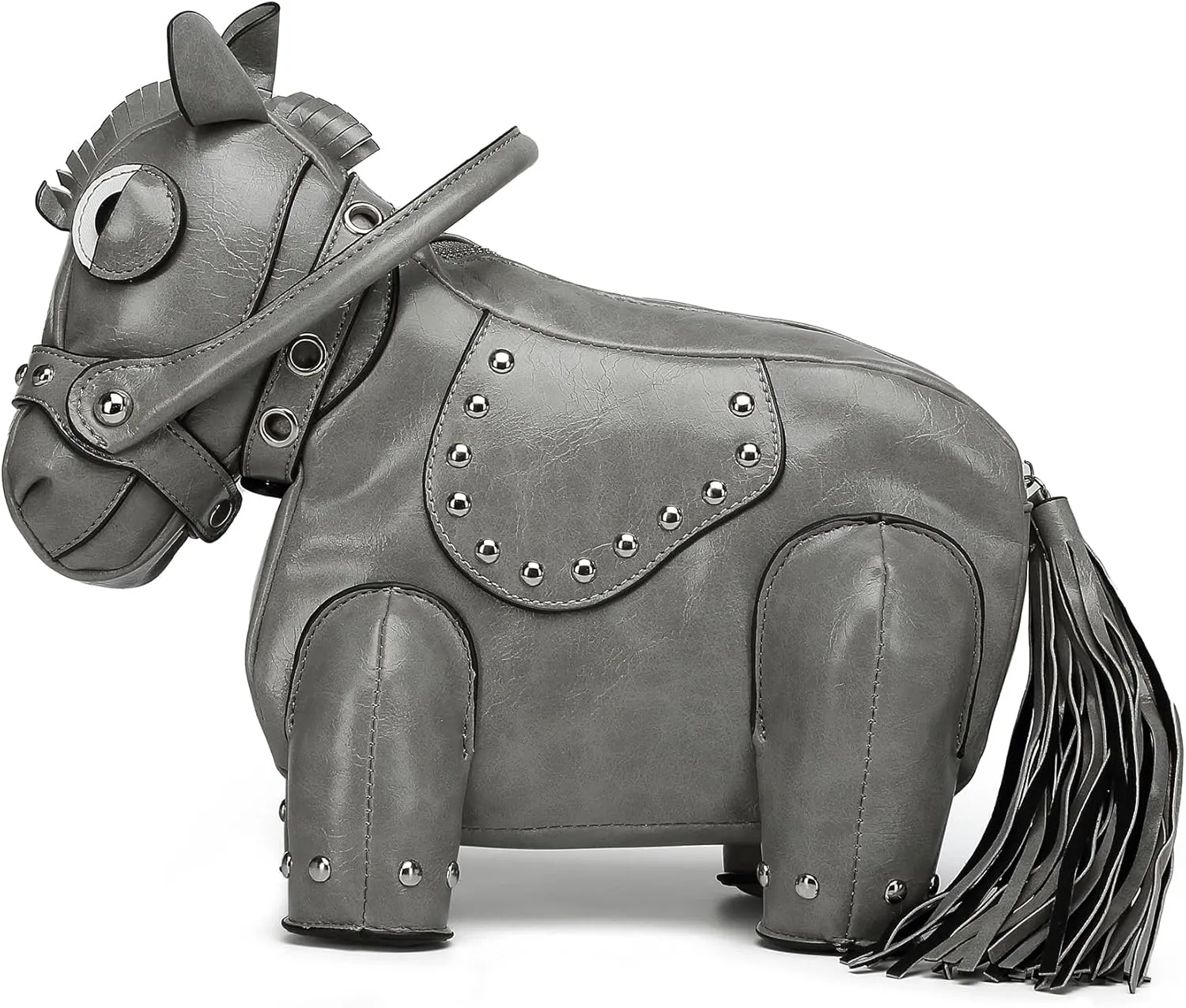 Cute Horse Shape Crossbody Bag Funny Purse Women Men Cartoon Animal Shoulder Bag Unique PVC Ladies Clutch Rivet Handbags