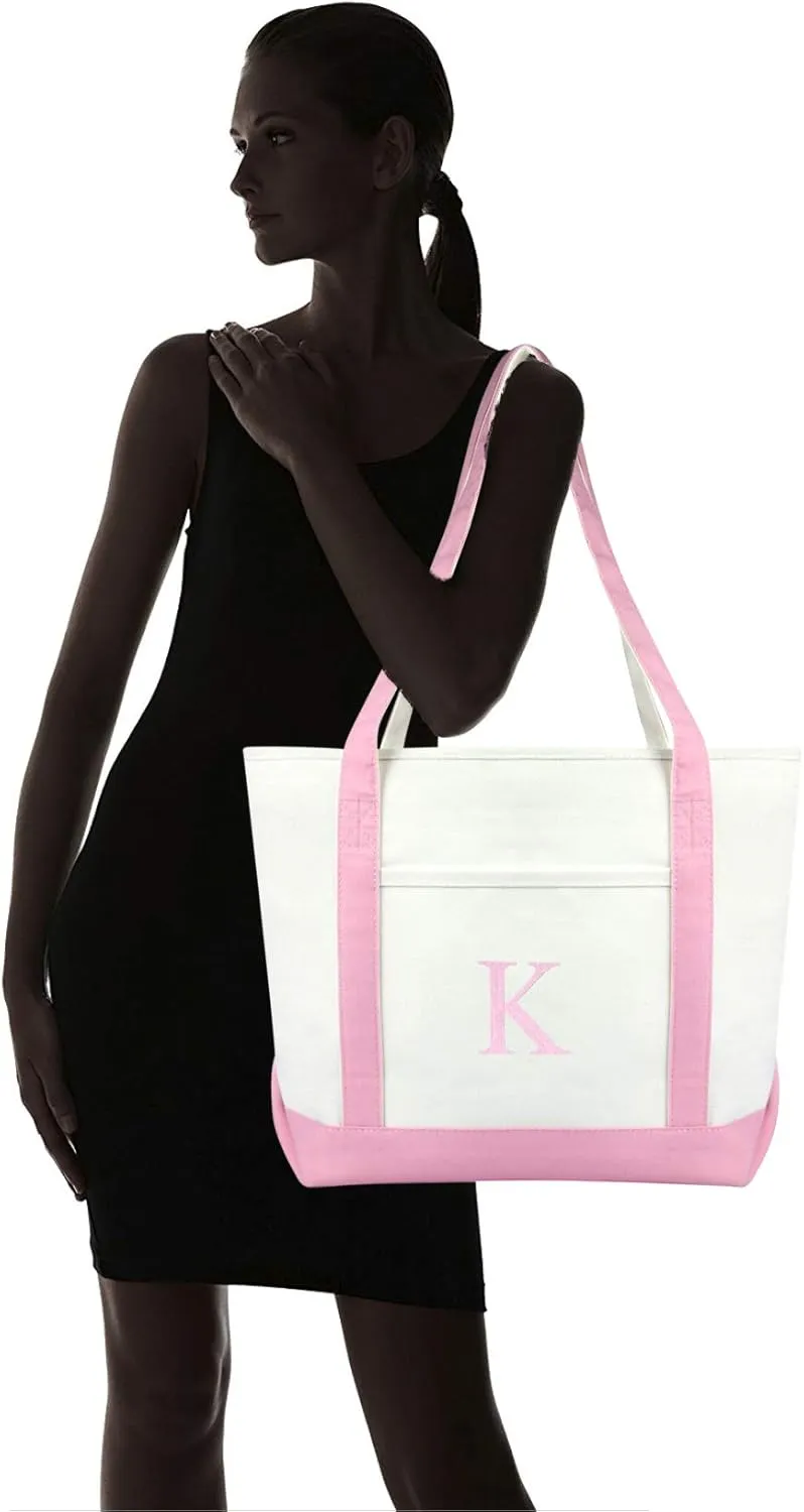 DALIX 20" K-Initial Tote Bag Monogrammed Cotton Canvas in Pink