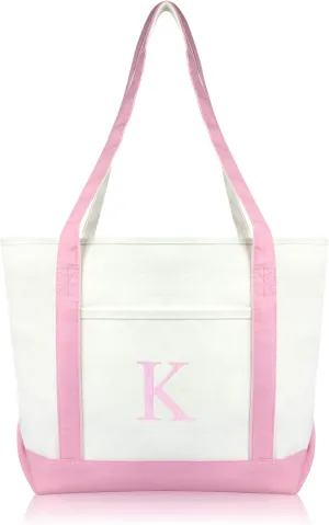 DALIX 20" K-Initial Tote Bag Monogrammed Cotton Canvas in Pink