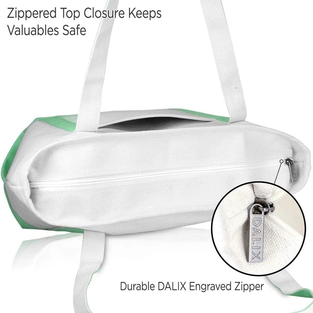 DALIX 20" P-Initial Tote Bag Monogrammed Cotton Canvas in Mint Green