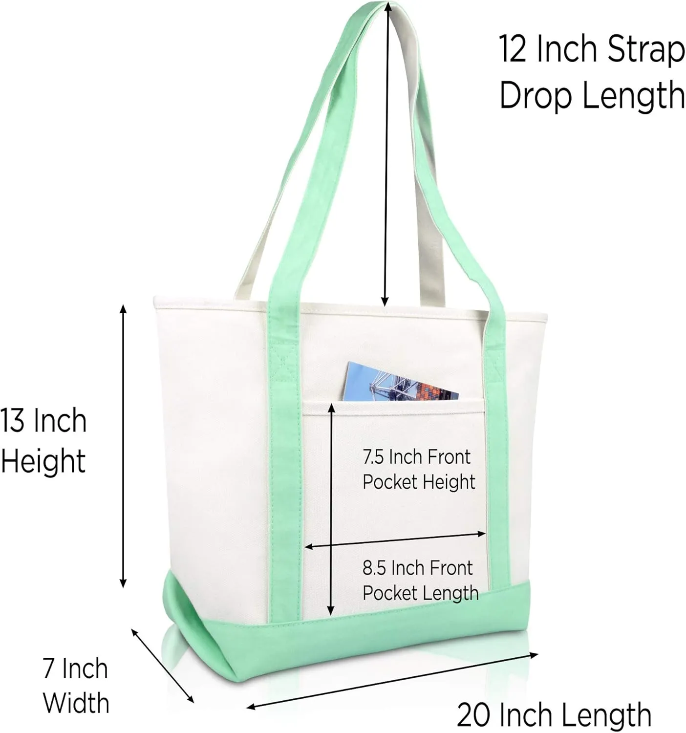 DALIX 20" P-Initial Tote Bag Monogrammed Cotton Canvas in Mint Green