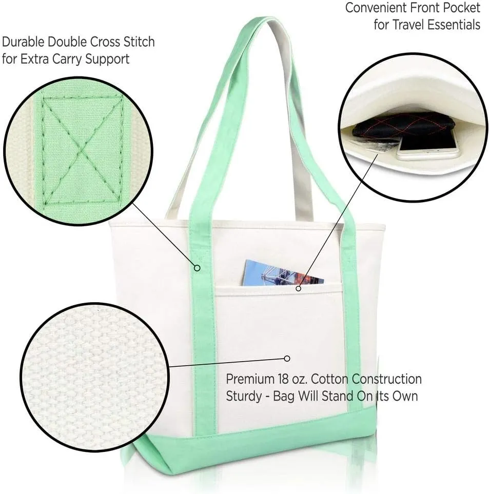 DALIX 20" P-Initial Tote Bag Monogrammed Cotton Canvas in Mint Green