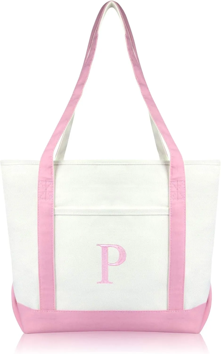DALIX 20" P-Initial Tote Bag Monogrammed Cotton Canvas in Pink