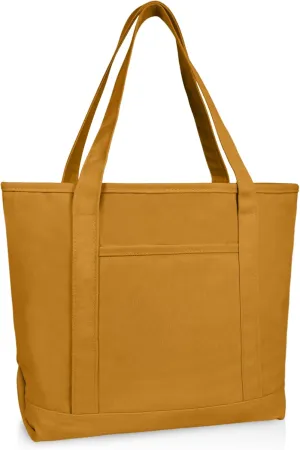 DALIX 20" Solid Color Cotton Canvas Shopping Tote Bag in Butterscotch