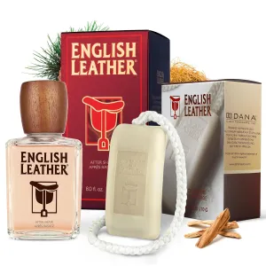 Dana English Leather Aftershave Splash (8 fl oz) & Soap on a Roap (Single) for Men