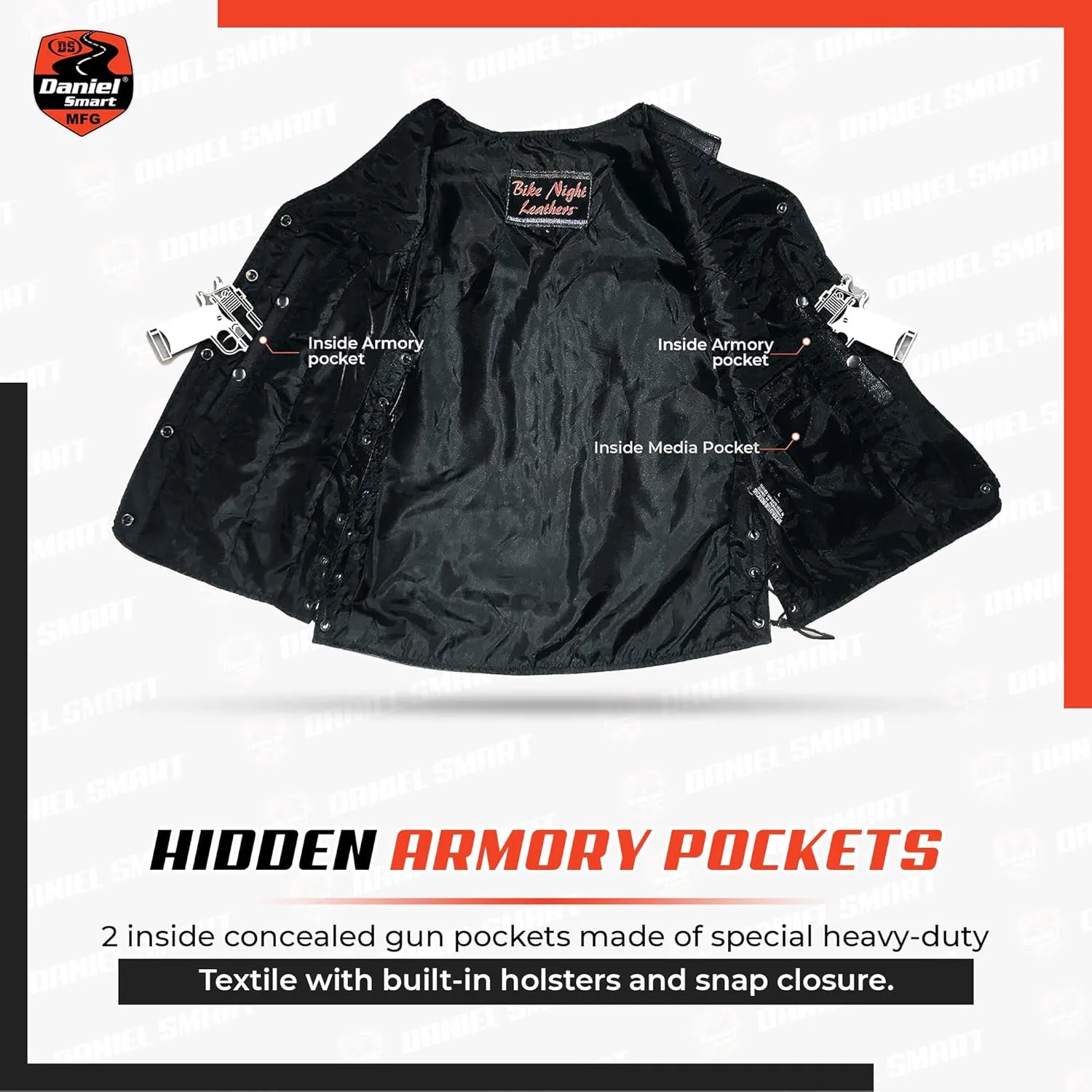Daniel Smart Motorcycle Vest for Women Open Neck Leather Vest with Unique Design and Concealment Carry Pockets