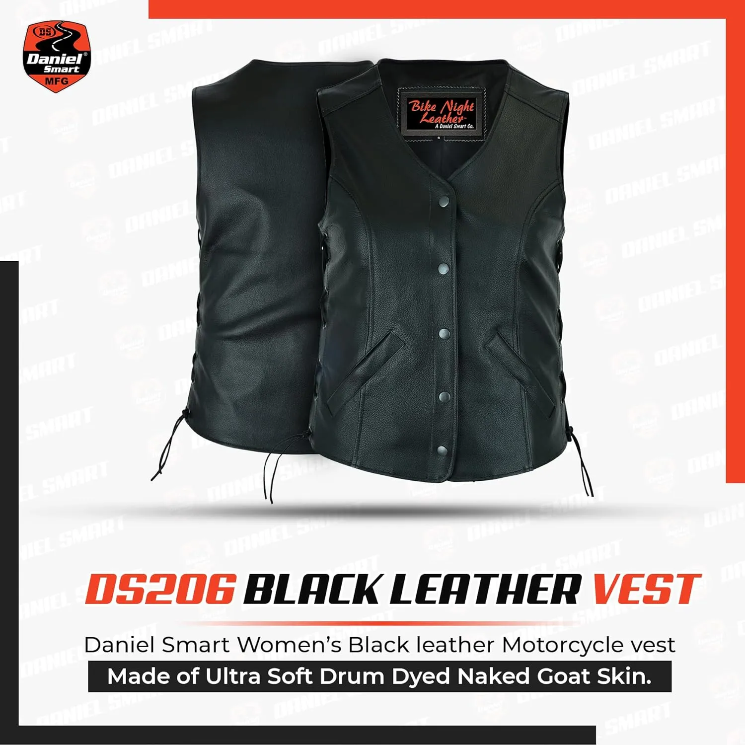 Daniel Smart Motorcycle Vest for Women Open Neck Leather Vest with Unique Design and Concealment Carry Pockets