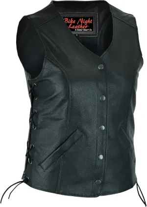 Daniel Smart Motorcycle Vest for Women Open Neck Leather Vest with Unique Design and Concealment Carry Pockets