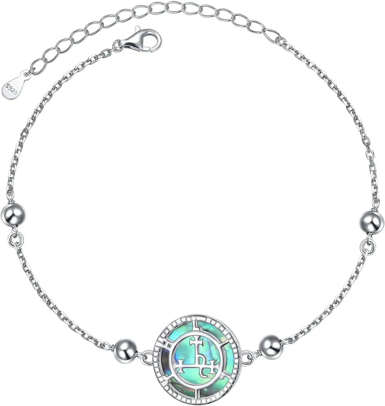 DAOCHONG Sigil of Lilith Abalone Shell Bead Chain Bracelet, 925 Sterling Silver, 7 2 inches