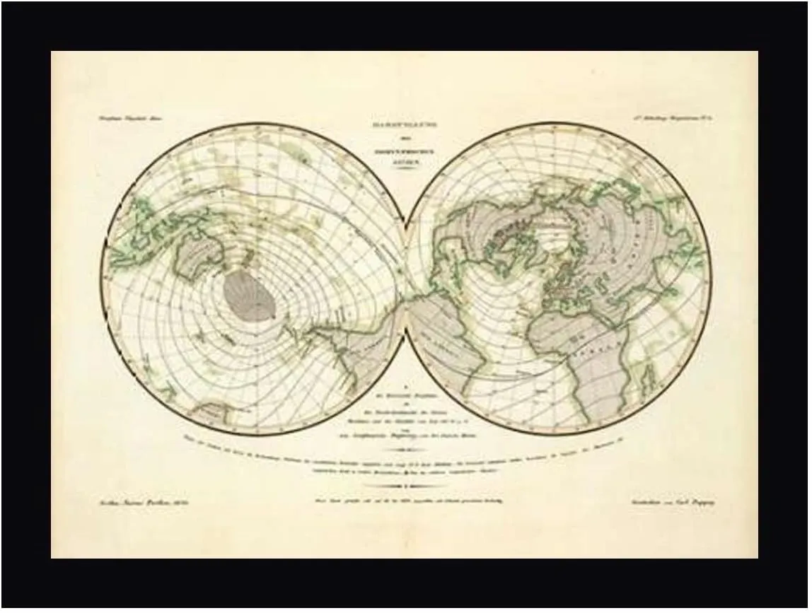 Darstellung Der Isodynamischen Linien, 1839 by Heinrich Berghaus - 27" x 36" Framed Canvas Art Print - Black Frame - Ready to Hang