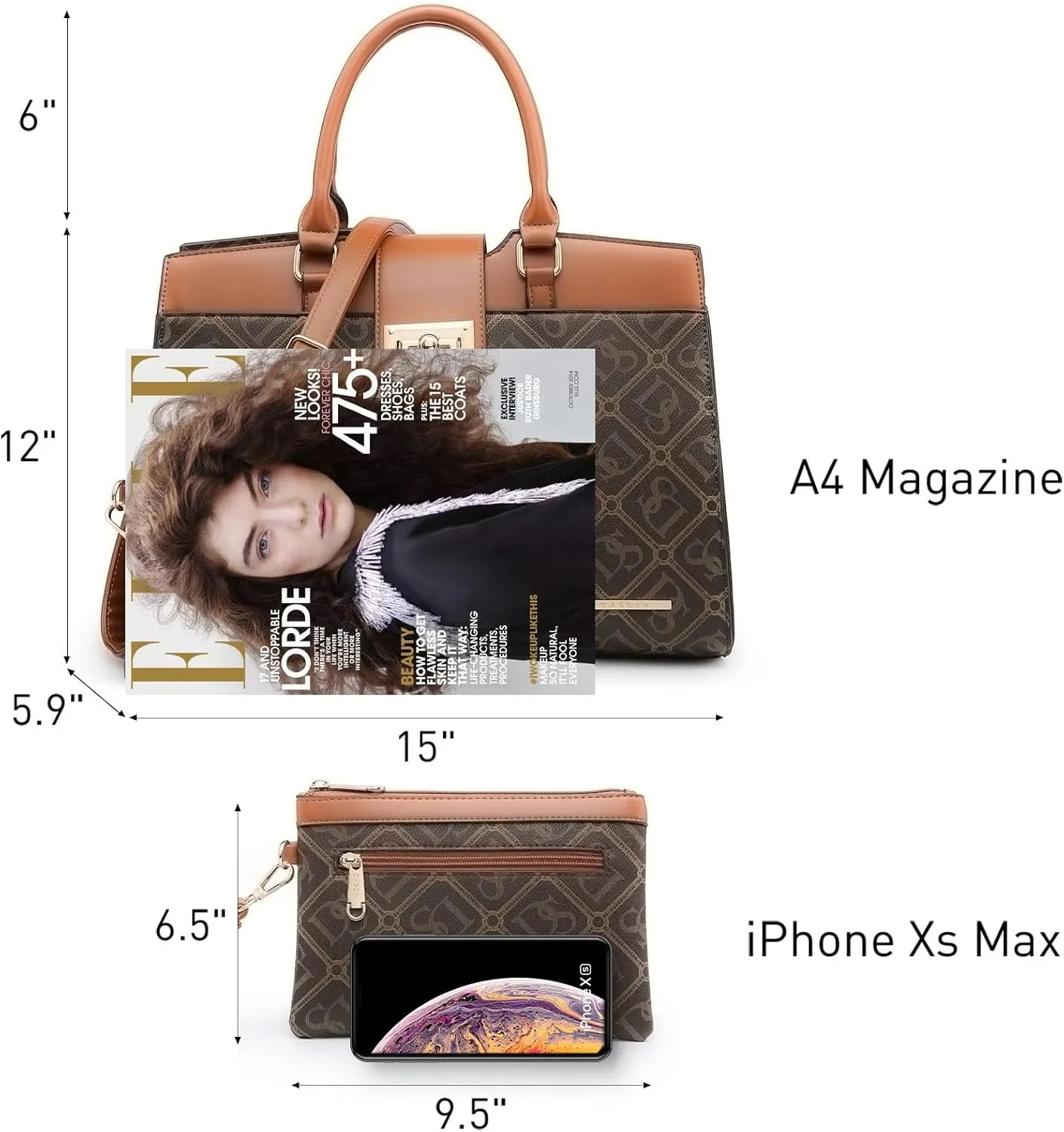 Dasein Handbags for Women Purses Monogram Satchel Purse Large Tote Ladies Handbag Shoulder Bags Top Handle Work Bag 2pcs Set