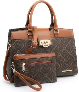 Dasein Handbags for Women Purses Monogram Satchel Purse Large Tote Ladies Handbag Shoulder Bags Top Handle Work Bag 2pcs Set