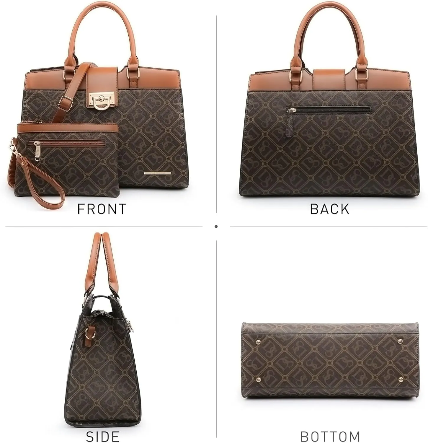 Dasein Handbags for Women Purses Monogram Satchel Purse Large Tote Ladies Handbag Shoulder Bags Top Handle Work Bag 2pcs Set