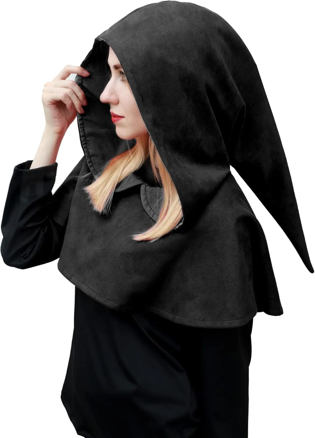 DAZCOS Multicolor Medieval Cowl Hat Sturdy Faux Suede Pagan Cosplay Accessory for Christmas Halloween
