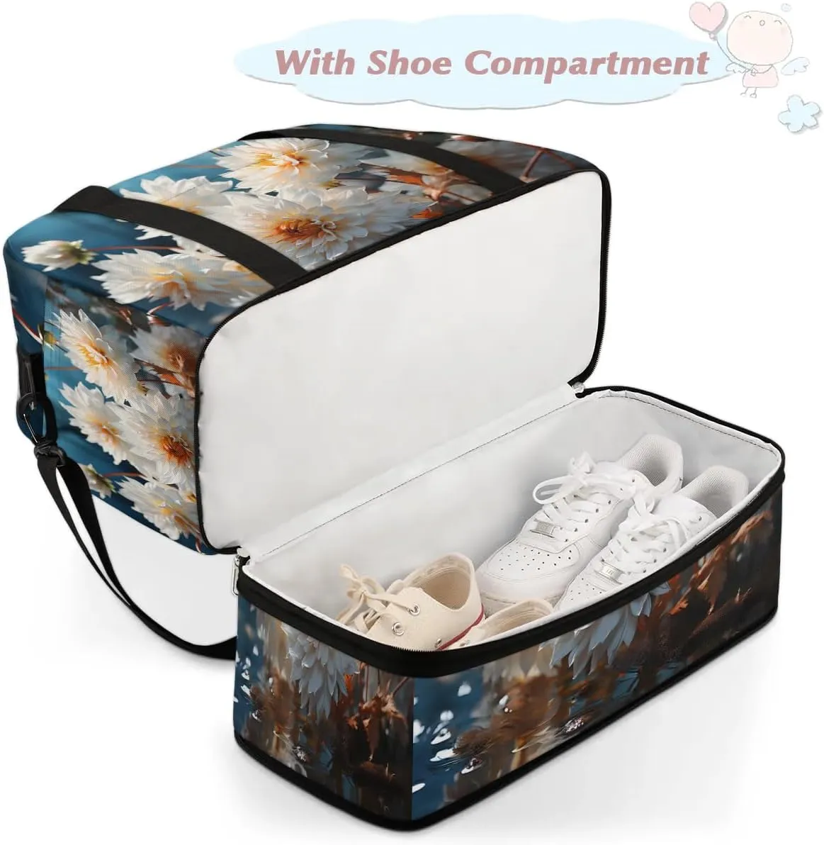Delicate Flora Beauty Print Travel Duffle Bag, Collapsible Travel Bag Sports Gym Bag With Shoes Compartment Weekender Bag Overnight Bag For Women Men
