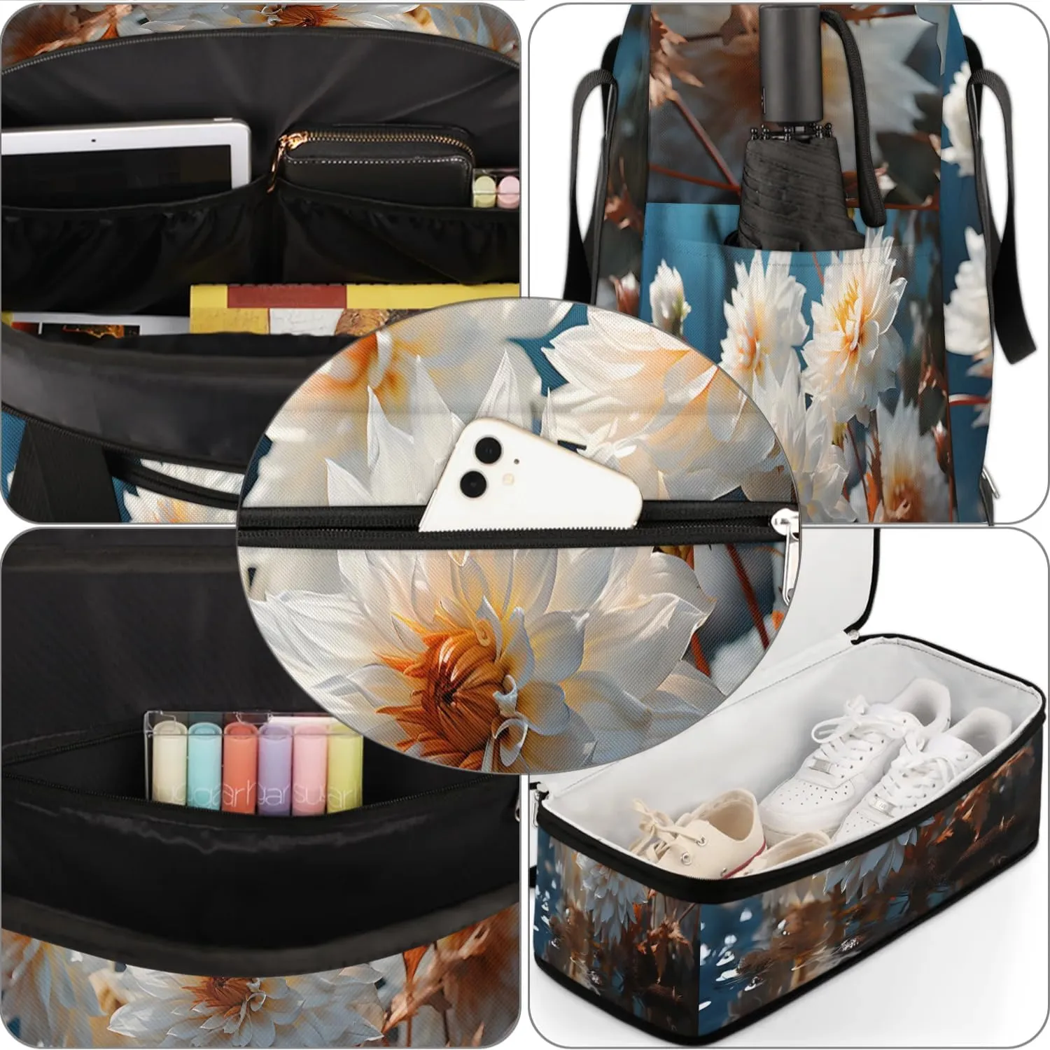 Delicate Flora Beauty Print Travel Duffle Bag, Collapsible Travel Bag Sports Gym Bag With Shoes Compartment Weekender Bag Overnight Bag For Women Men