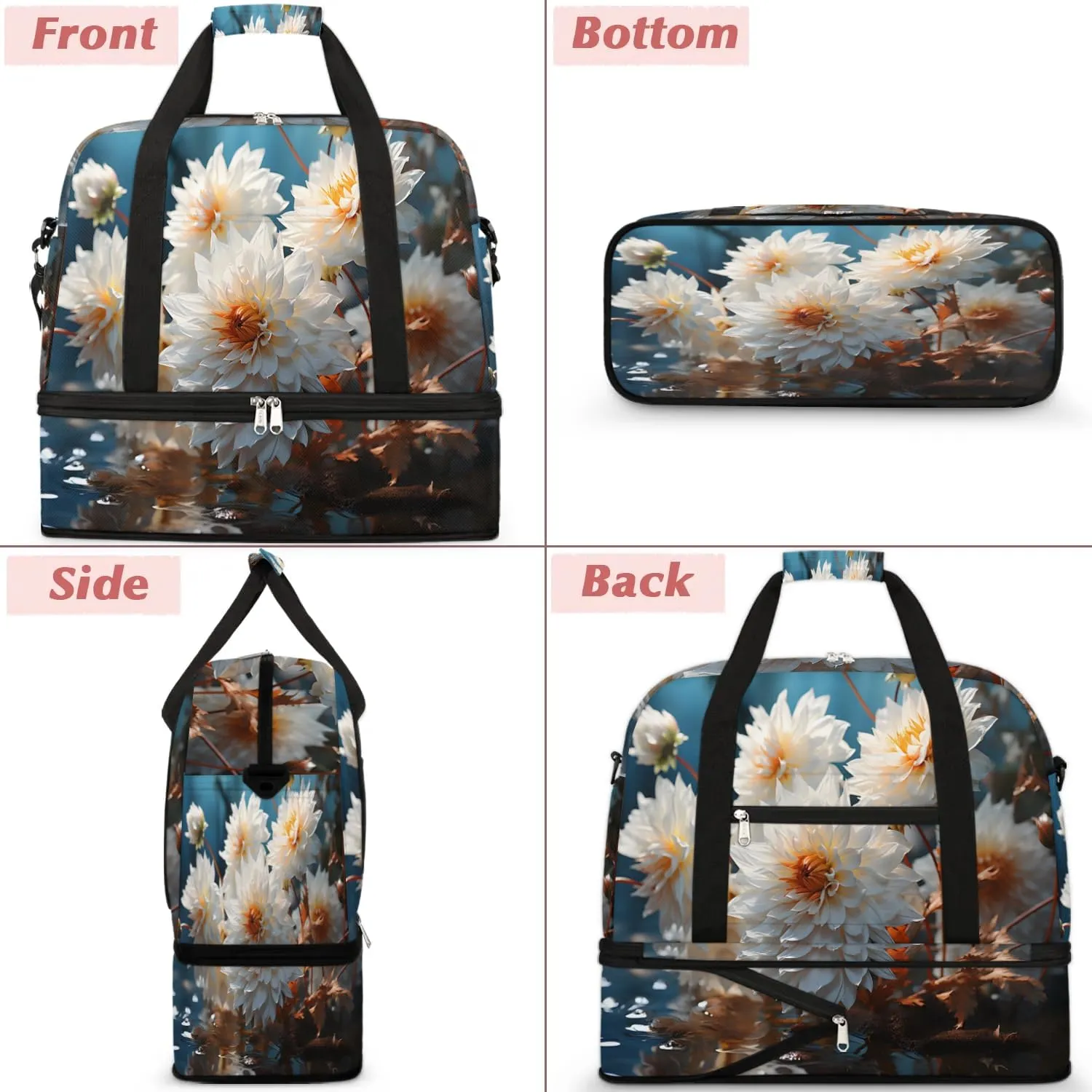 Delicate Flora Beauty Print Travel Duffle Bag, Collapsible Travel Bag Sports Gym Bag With Shoes Compartment Weekender Bag Overnight Bag For Women Men