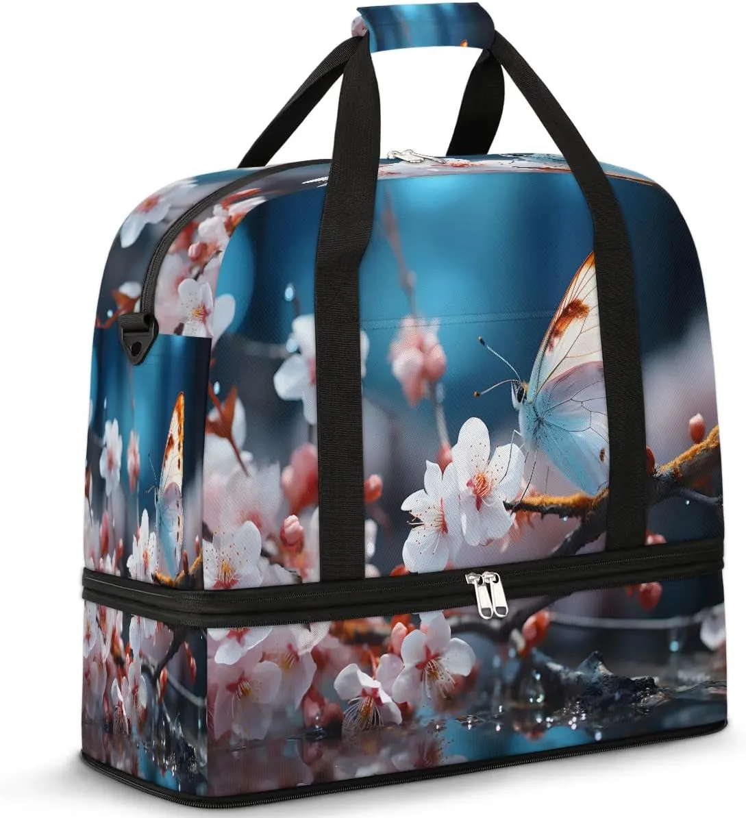 Delicate Flora Beauty Prints Travel Duffle Bag, Collapsible Travel Bag Sports Gym Bag With Shoes Compartment Weekender Bag Overnight Bag For Women Men