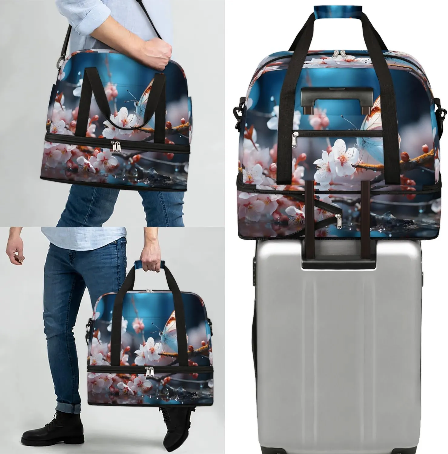 Delicate Flora Beauty Prints Travel Duffle Bag, Collapsible Travel Bag Sports Gym Bag With Shoes Compartment Weekender Bag Overnight Bag For Women Men