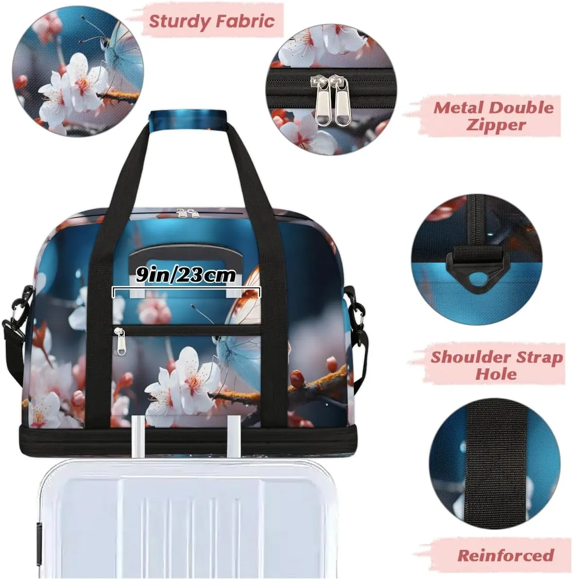 Delicate Flora Beauty Prints Travel Duffle Bag, Collapsible Travel Bag Sports Gym Bag With Shoes Compartment Weekender Bag Overnight Bag For Women Men