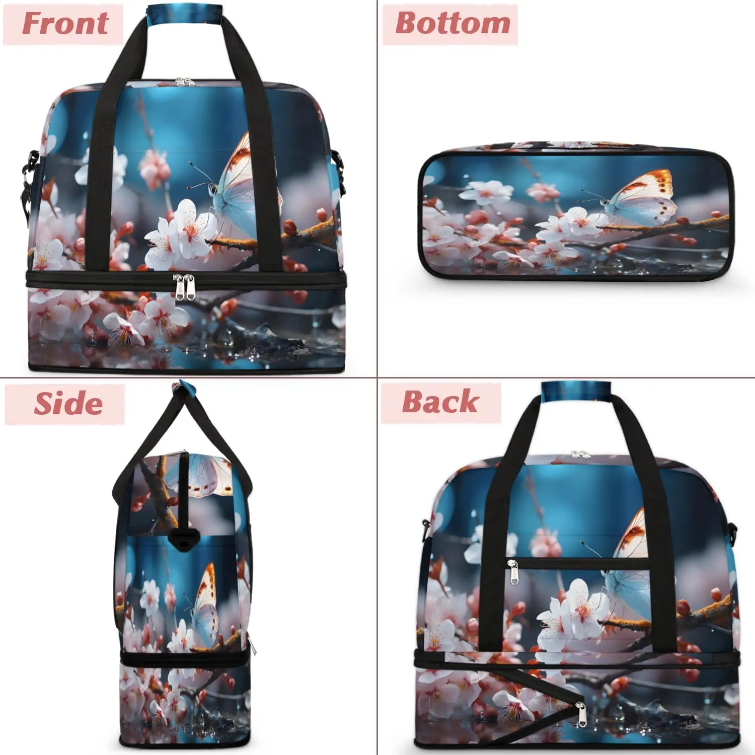 Delicate Flora Beauty Prints Travel Duffle Bag, Collapsible Travel Bag Sports Gym Bag With Shoes Compartment Weekender Bag Overnight Bag For Women Men