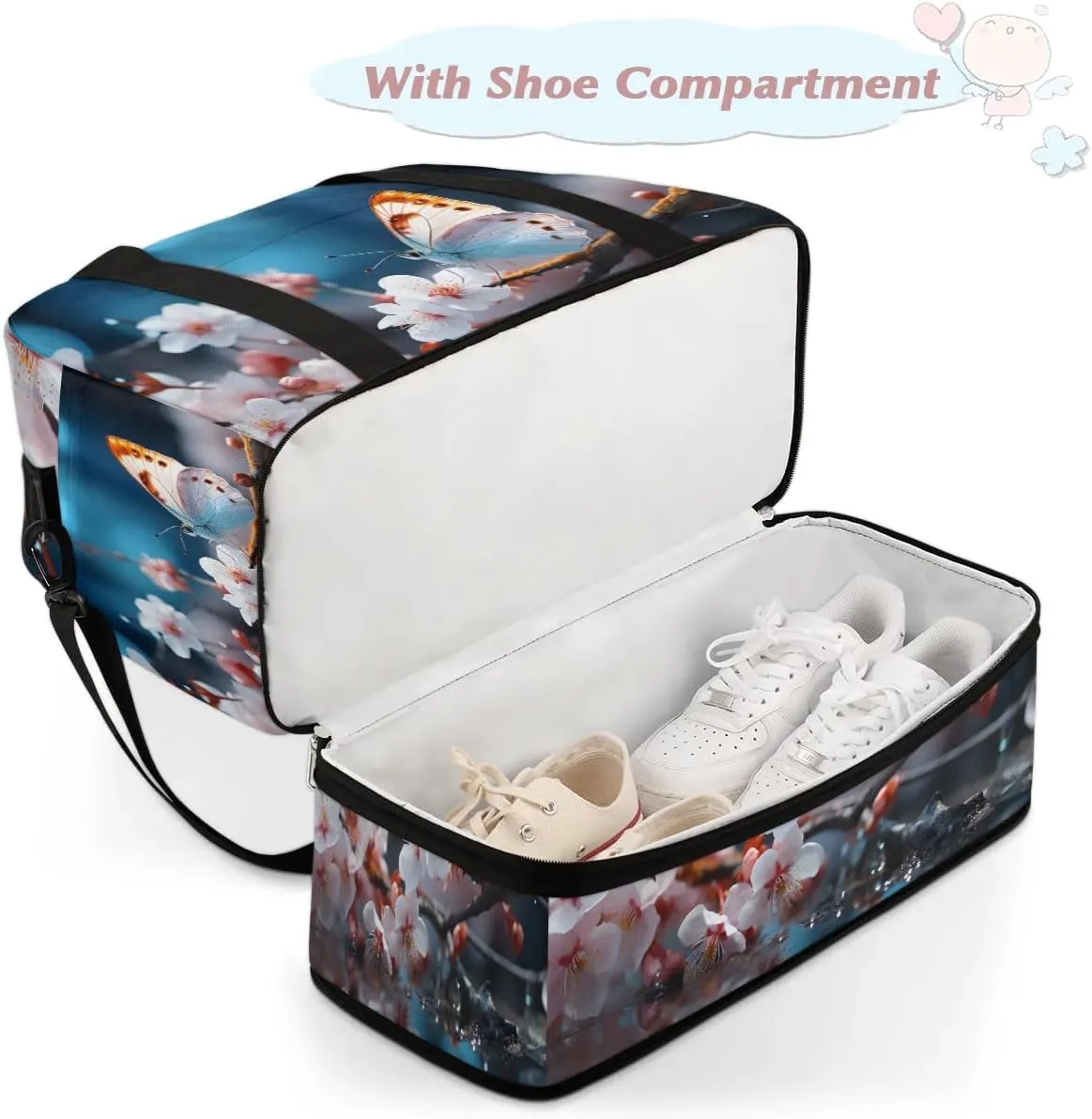 Delicate Flora Beauty Prints Travel Duffle Bag, Collapsible Travel Bag Sports Gym Bag With Shoes Compartment Weekender Bag Overnight Bag For Women Men