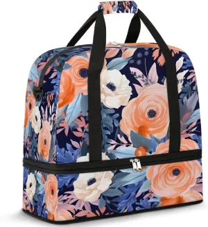 Delicate Flora Prints Retro Travel Duffle Bag, Collapsible Travel Bag Sports Gym Bag With Shoes Compartment Weekender Bag Overnight Bag For Women Men