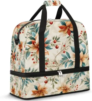 Delicate Flowers Pattern Retro Travel Duffle Bag, Collapsible Travel Bag Sports Gym Bag With Shoes Compartment Weekender Bag Overnight Bag For Women Men