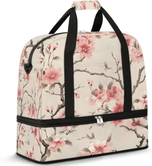 Delicate Patterns Flowers Retro Travel Duffle Bag, Collapsible Travel Bag Sports Gym Bag With Shoes Compartment Weekender Bag Overnight Bag For Women Men