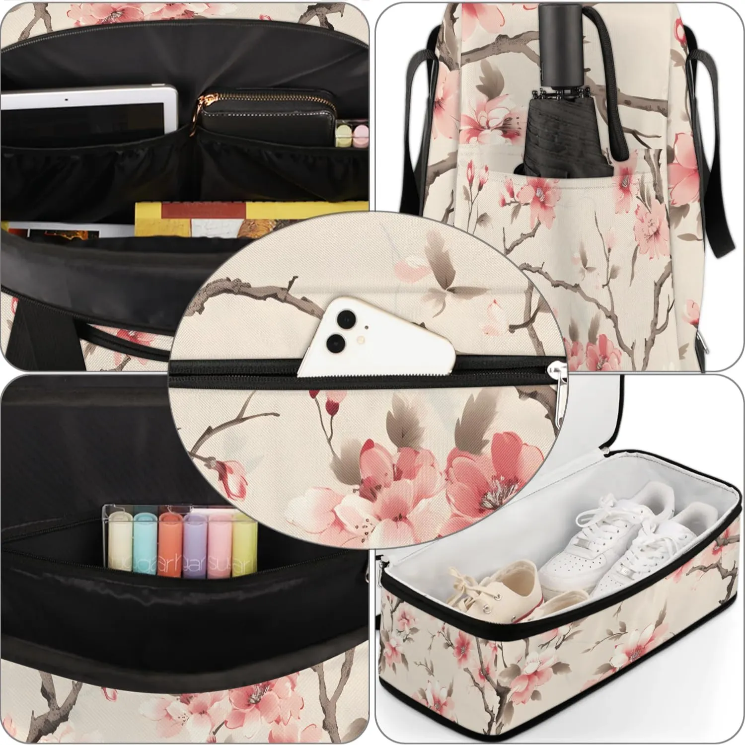 Delicate Patterns Flowers Retro Travel Duffle Bag, Collapsible Travel Bag Sports Gym Bag With Shoes Compartment Weekender Bag Overnight Bag For Women Men