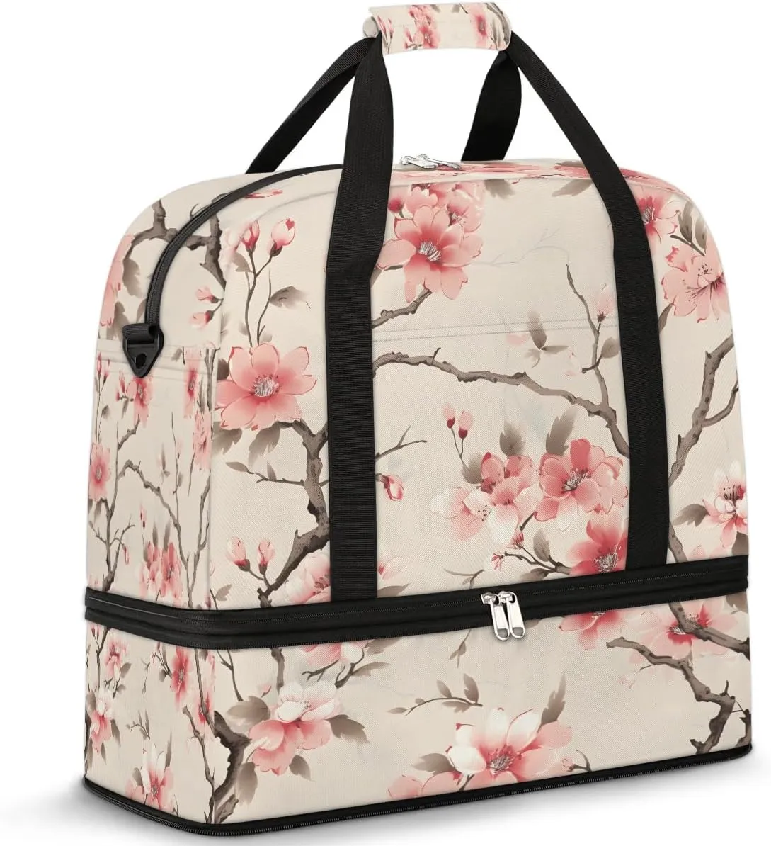 Delicate Patterns Flowers Retro Travel Duffle Bag, Collapsible Travel Bag Sports Gym Bag With Shoes Compartment Weekender Bag Overnight Bag For Women Men