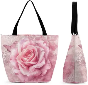 Delicate Peach Butterfly Reusable Shopping Handbag Large Lady Casual Shoulder Bag Handbag Foldable Beach Bag Travel Wallet Grocery Bags for Women