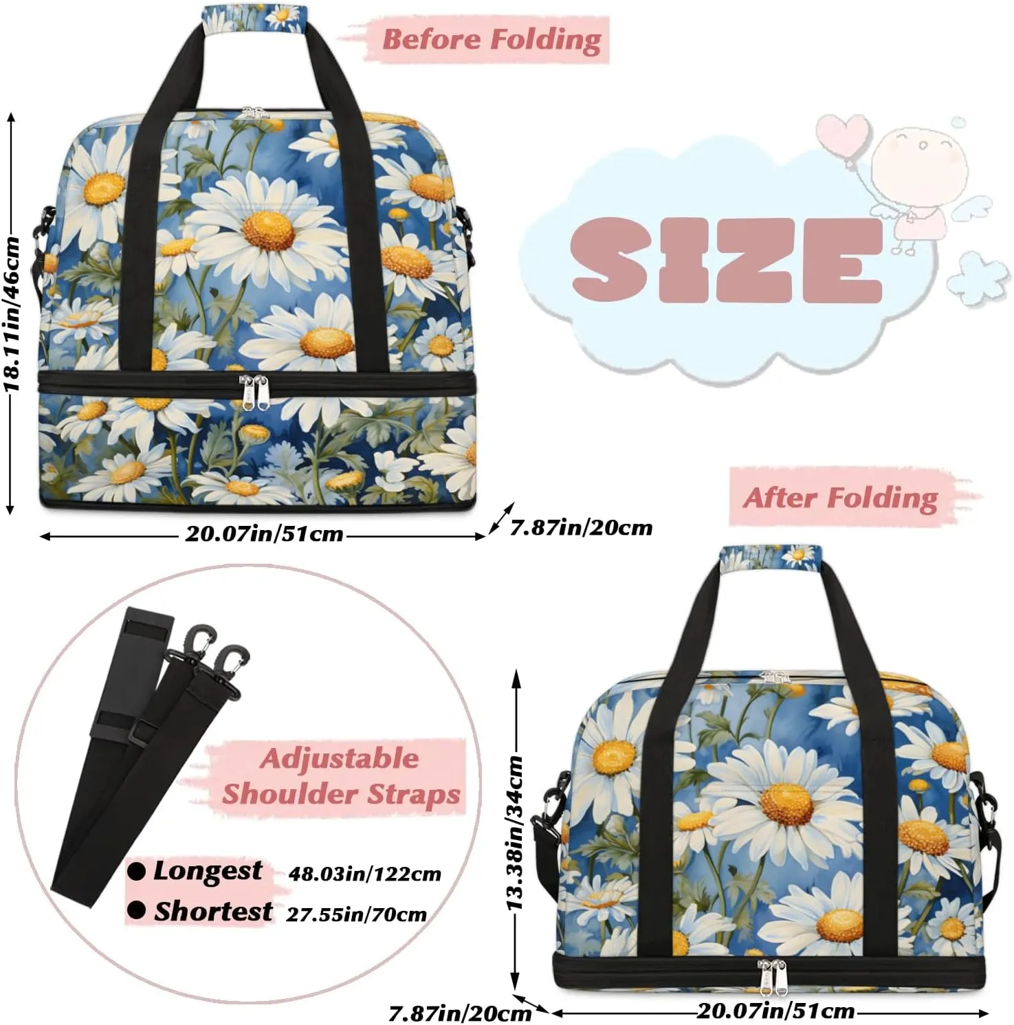 Delicate Retro Flora Pattern Travel Duffle Bag, Collapsible Travel Bag Sports Gym Bag With Shoes Compartment Weekender Bag Overnight Bag For Women Men