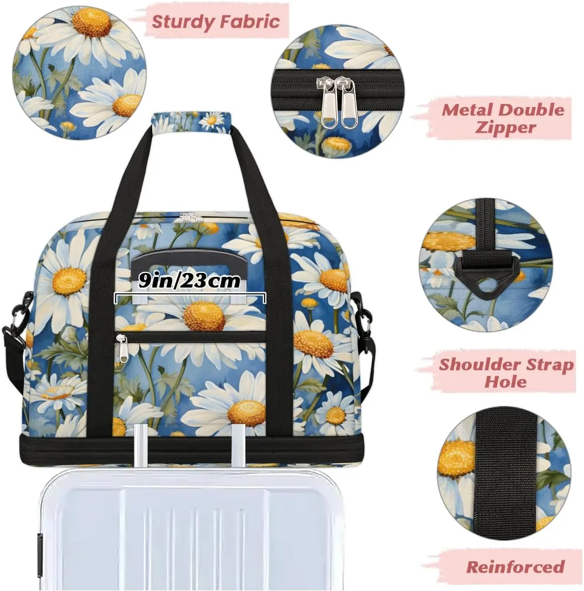 Delicate Retro Flora Pattern Travel Duffle Bag, Collapsible Travel Bag Sports Gym Bag With Shoes Compartment Weekender Bag Overnight Bag For Women Men