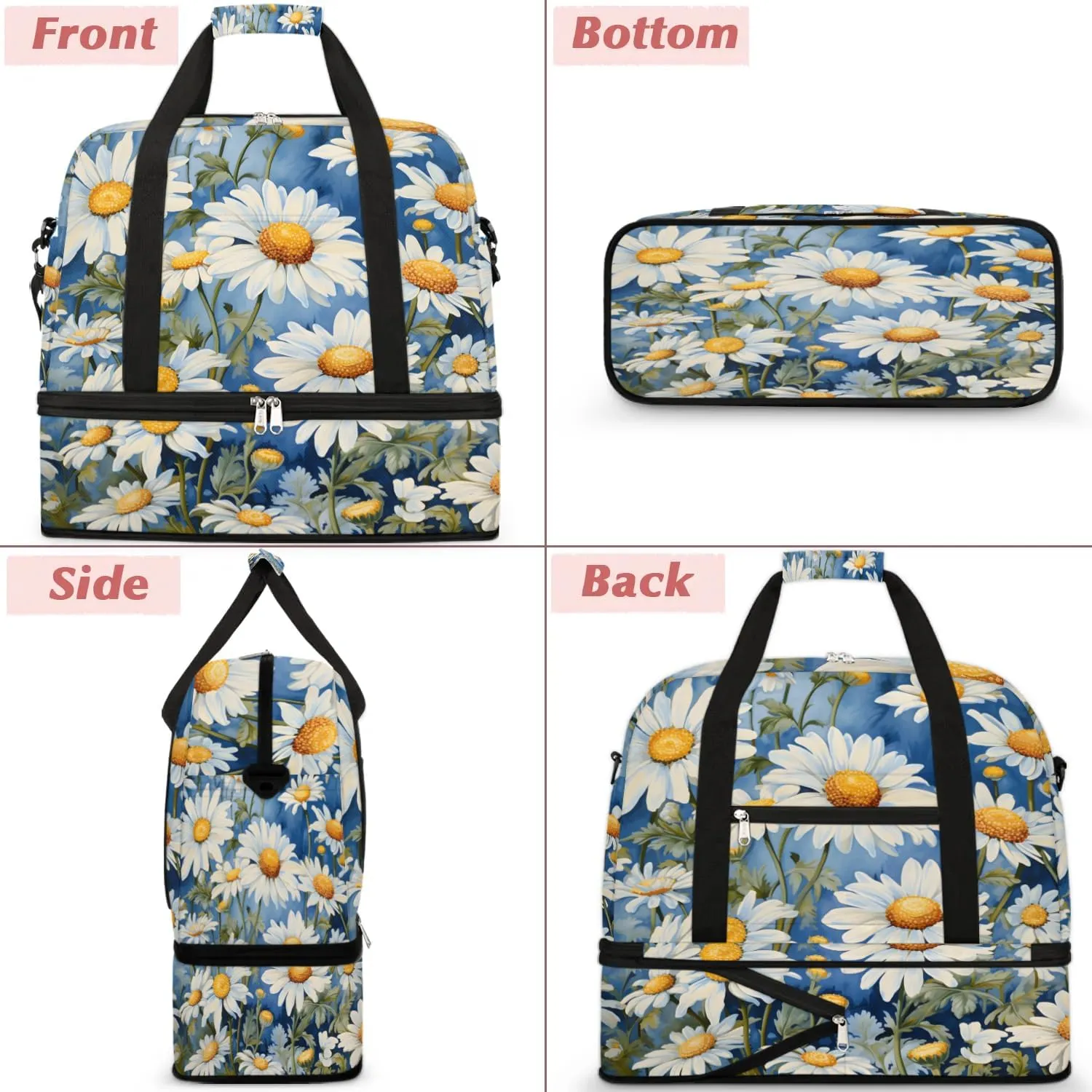 Delicate Retro Flora Pattern Travel Duffle Bag, Collapsible Travel Bag Sports Gym Bag With Shoes Compartment Weekender Bag Overnight Bag For Women Men