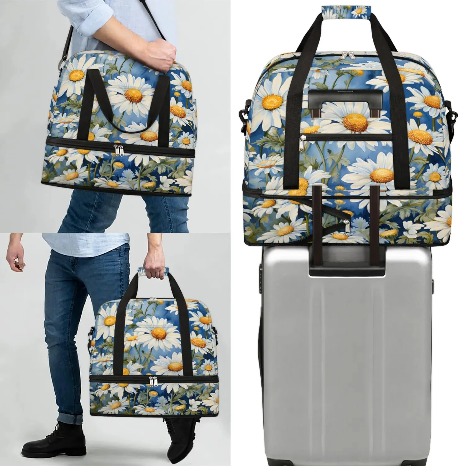 Delicate Retro Flora Pattern Travel Duffle Bag, Collapsible Travel Bag Sports Gym Bag With Shoes Compartment Weekender Bag Overnight Bag For Women Men